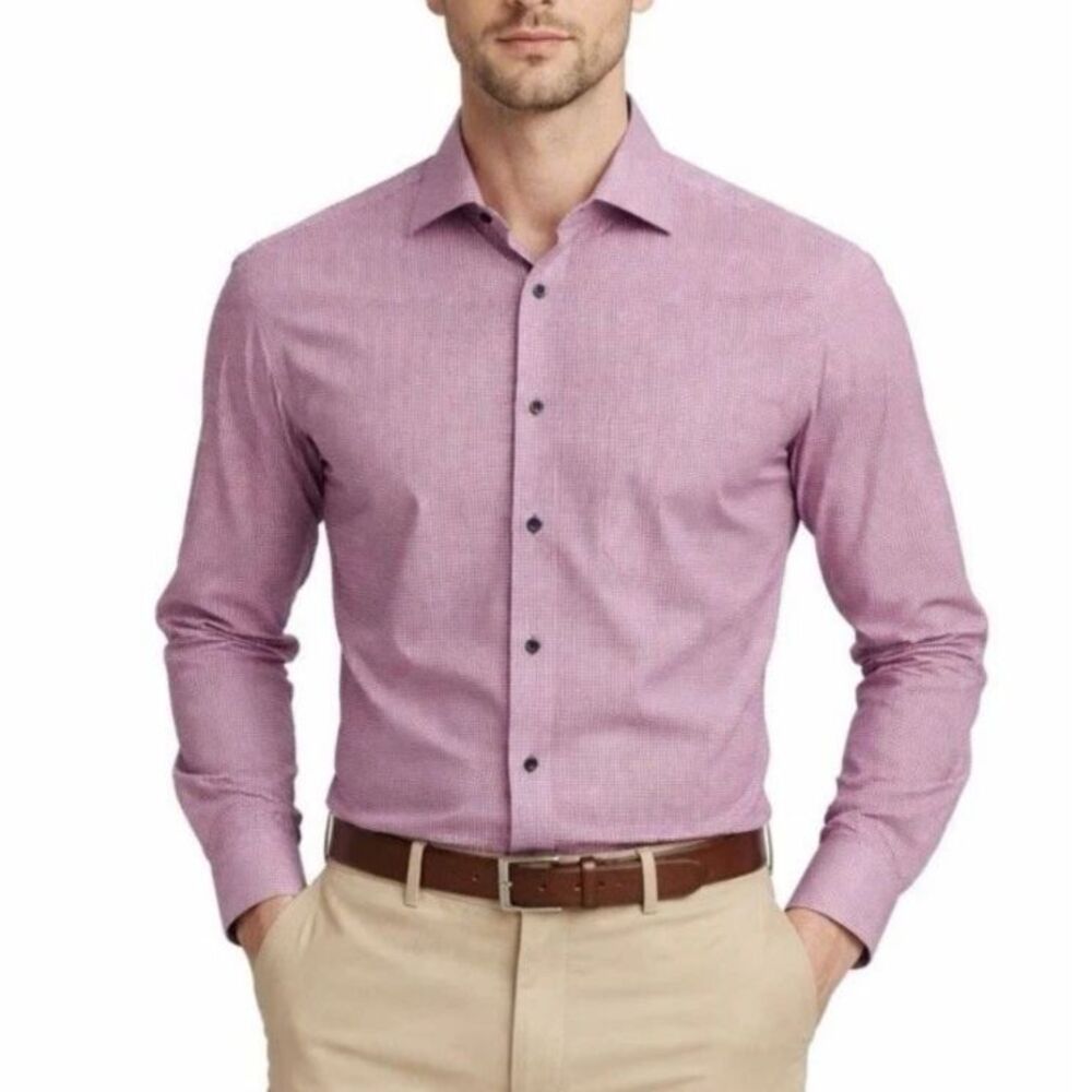 Boss Hugo Boss Pink Blue Check Long Sleeve Button Down Shirt Size 15.5/34-35